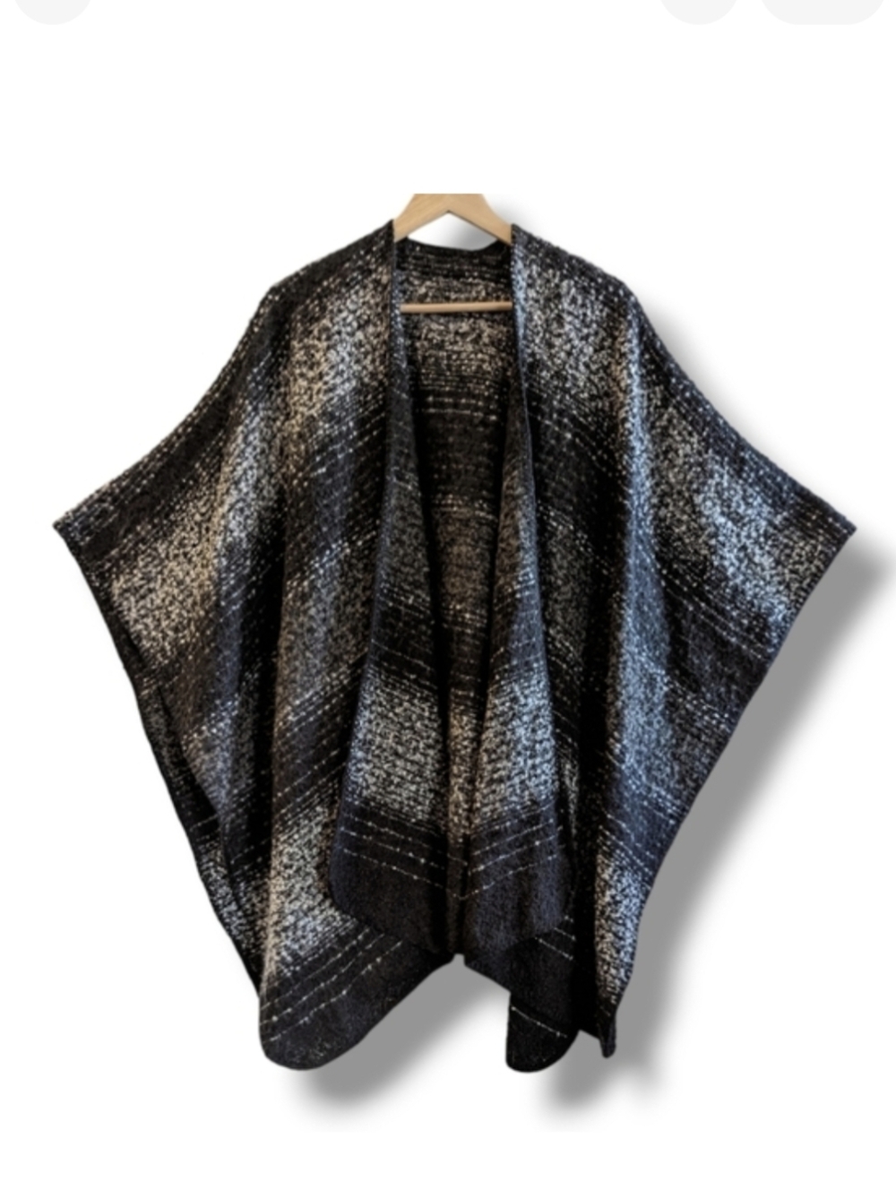 Woven Knit‎ Poncho Shawl Sweater One Size Black White Gray Western Warm Cozy
